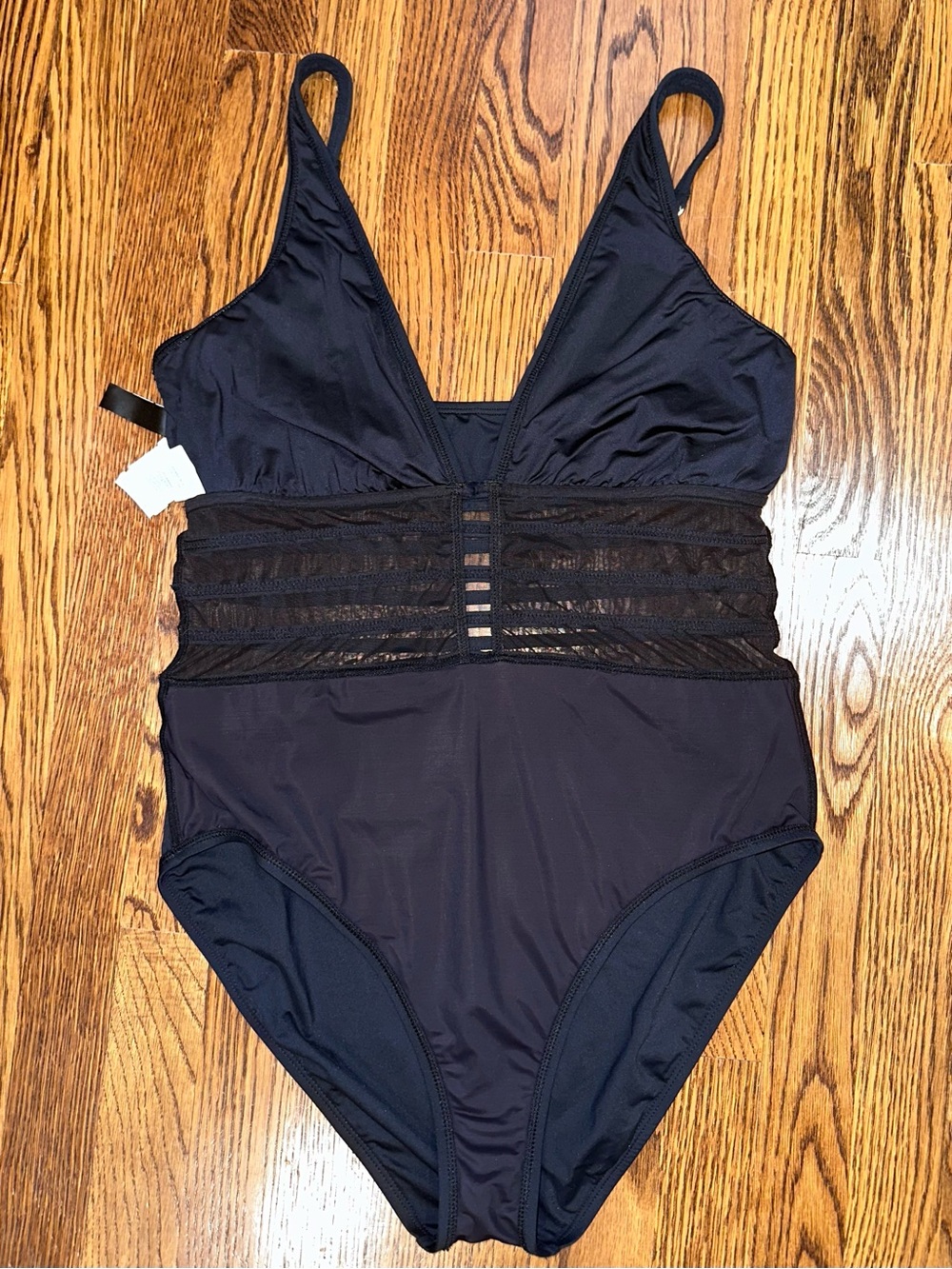 Like New! Black Mesh-Panel One-Piece Swimsuit, La Blanc, Size 14 - Picture 8 of 16